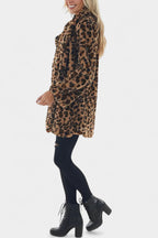 Énola Long Leopard Print Faux Fur Coat with Pockets