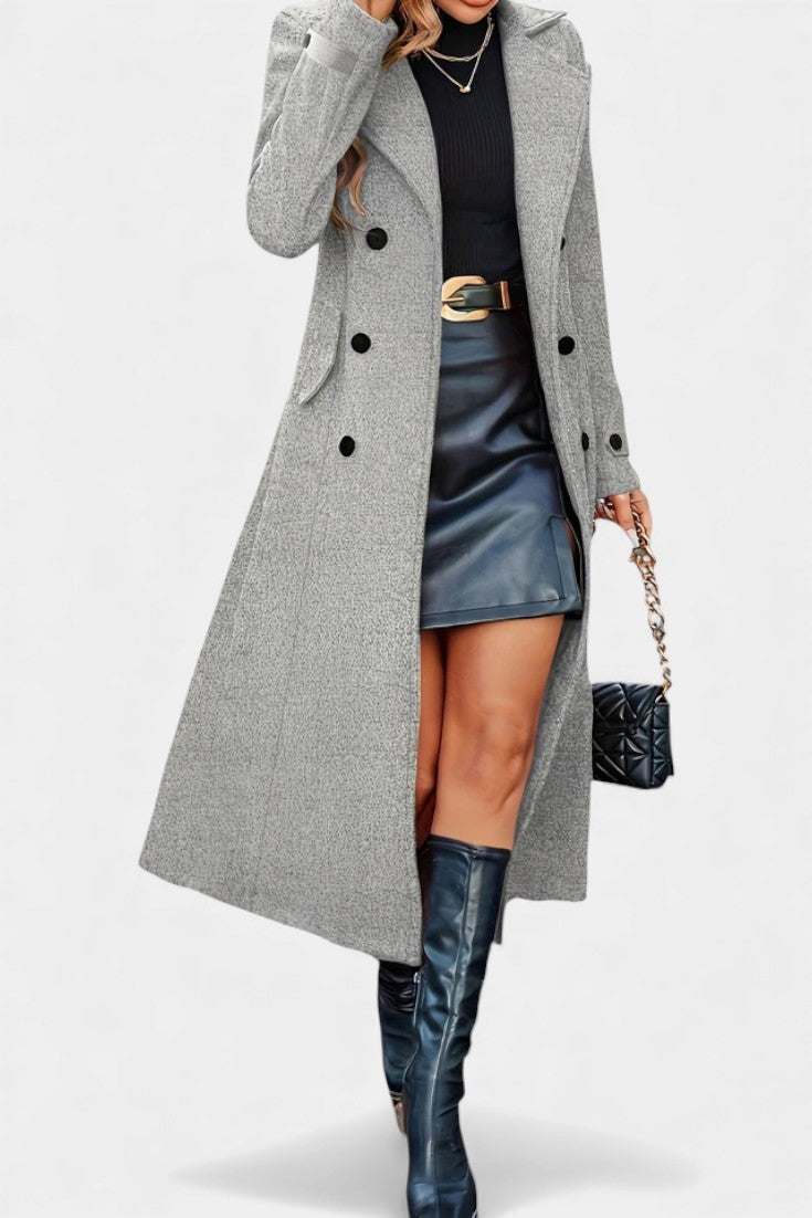 LARA | Long Notched Lapel Double-Breasted Coat