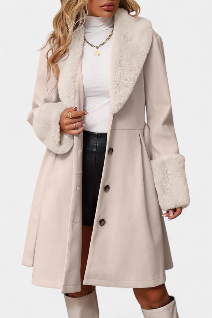 CELESTE | Trapeze Coat with Belt and Faux Fur Details