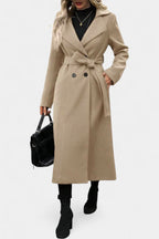 GISELLE | Long Check Coat with Double Breasted and Notched Collar