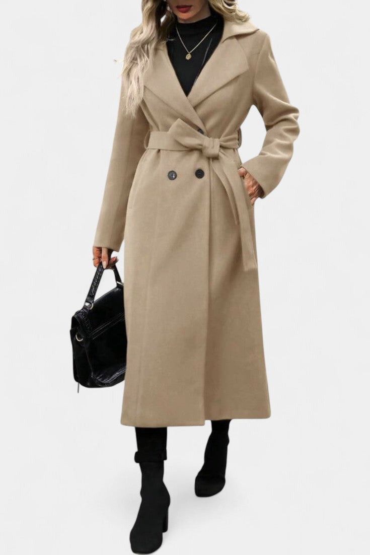 GISELLE | Long Check Coat with Double Breasted and Notched Collar