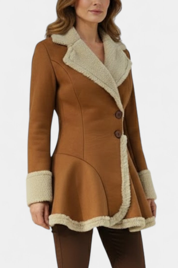 IRIS | Button Coat with Faux Fur Detail