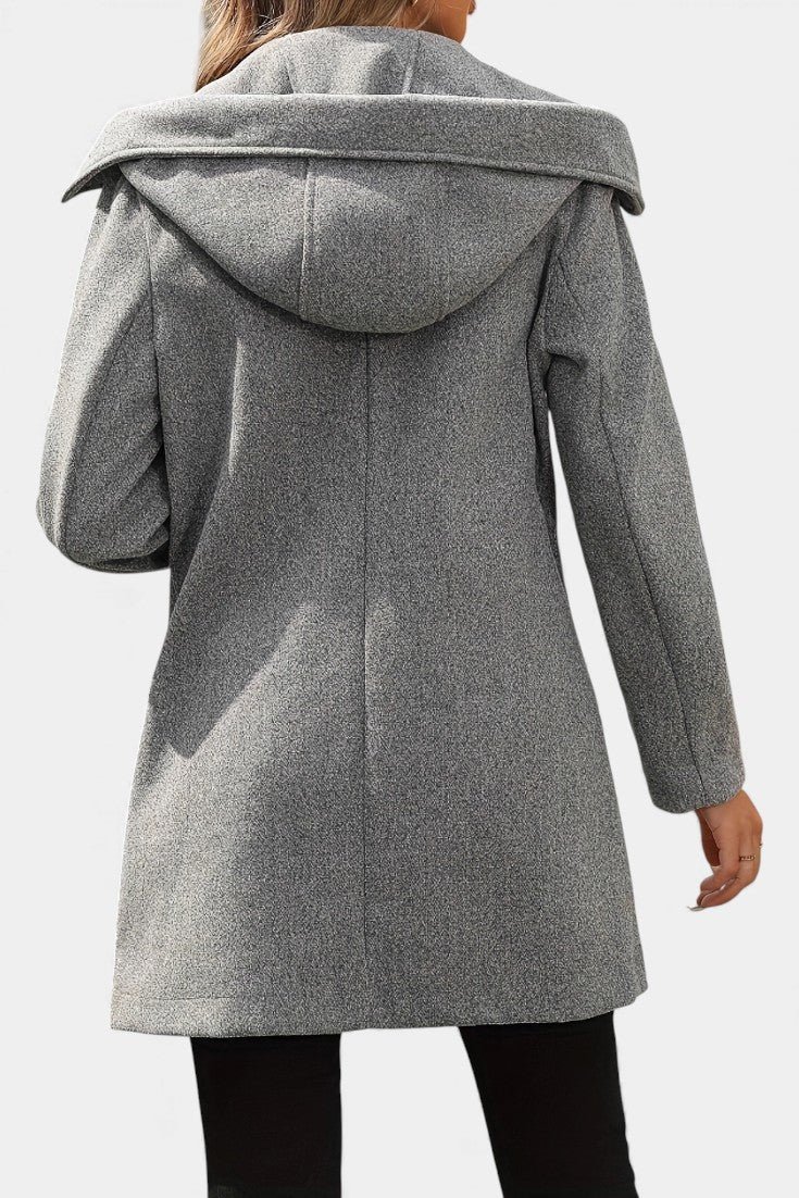 Lada Hooded Double-Breasted Coat with Long Sleeves