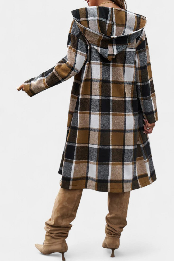 Sandrine Brushed Check Hooded Jacket with Button Closure