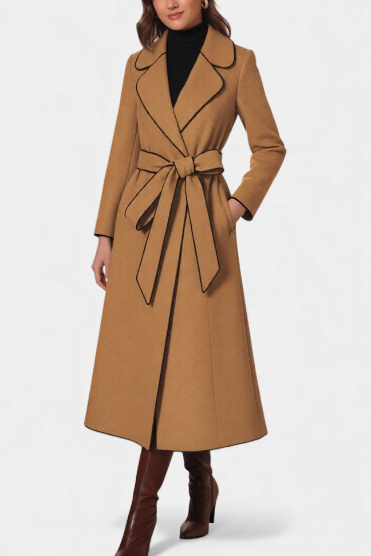 ESTELLE | Long Coat with Revers and Colored Belt