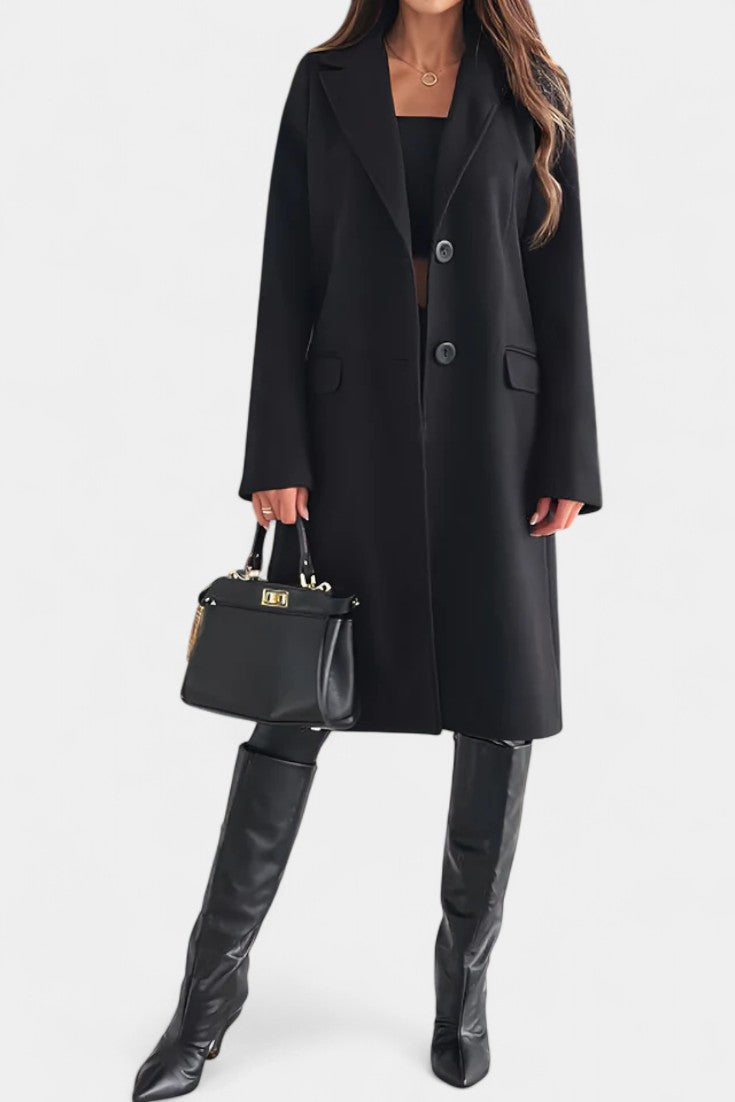 LORENA | Mid-Length Coat with Single Button and Notched Collar