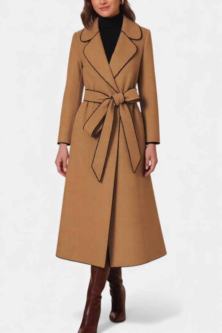 ESTELLE | Long Coat with Revers and Colored Belt