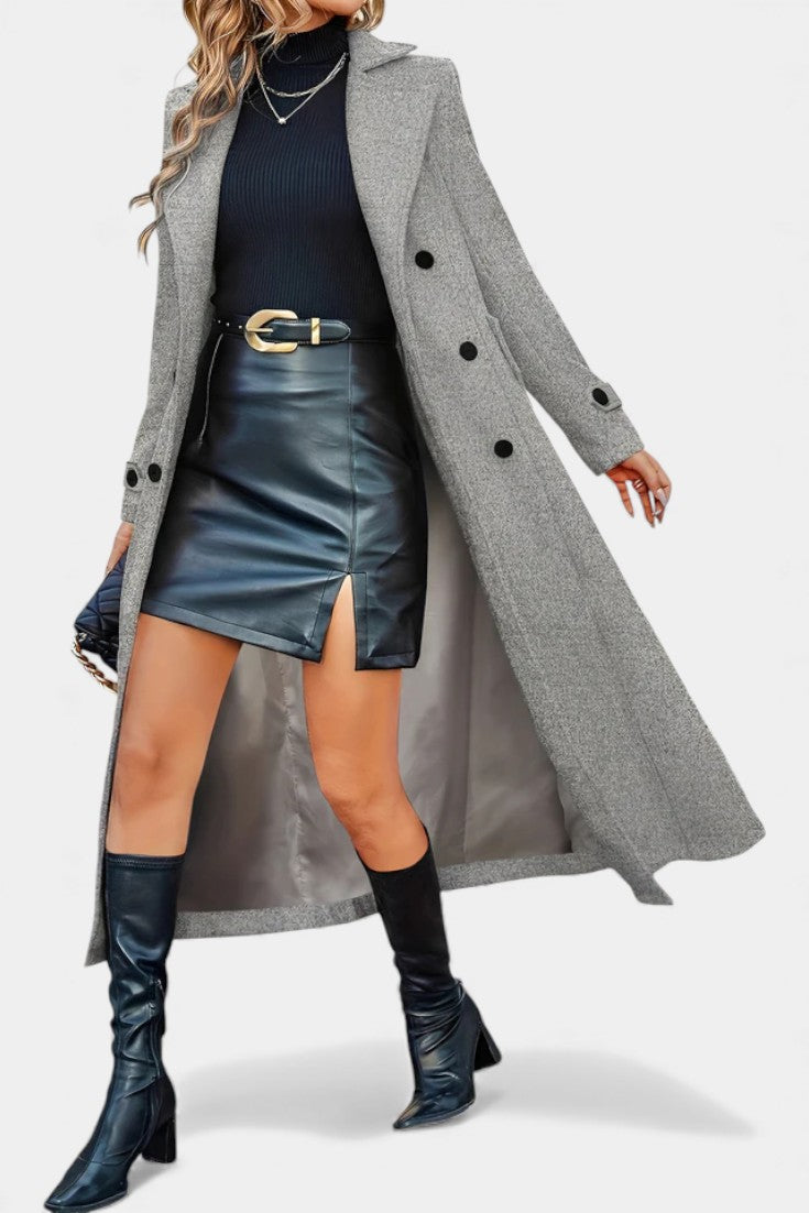LARA | Long Notched Lapel Double-Breasted Coat