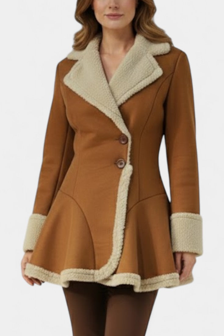 IRIS | Button Coat with Faux Fur Detail