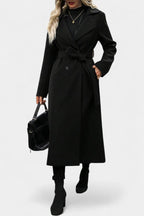 GISELLE | Long Check Coat with Double Breasted and Notched Collar