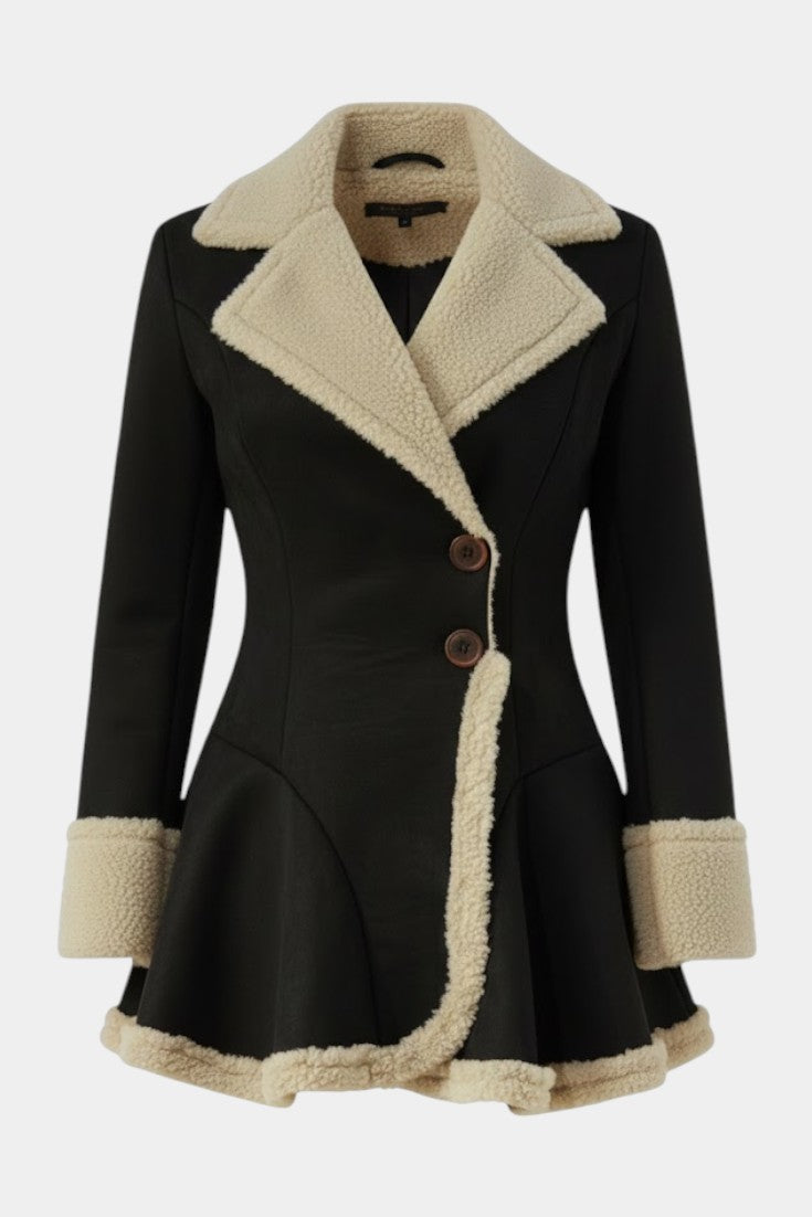 IRIS | Button Coat with Faux Fur Detail