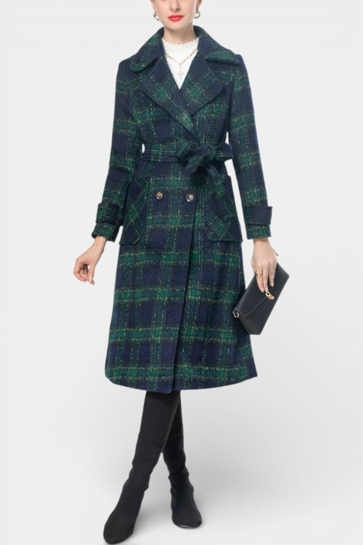 LYDIA | Long Crossed Coat in Blue-Green
