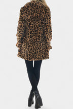 Énola Long Leopard Print Faux Fur Coat with Pockets