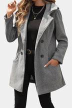 Lada Hooded Double-Breasted Coat with Long Sleeves