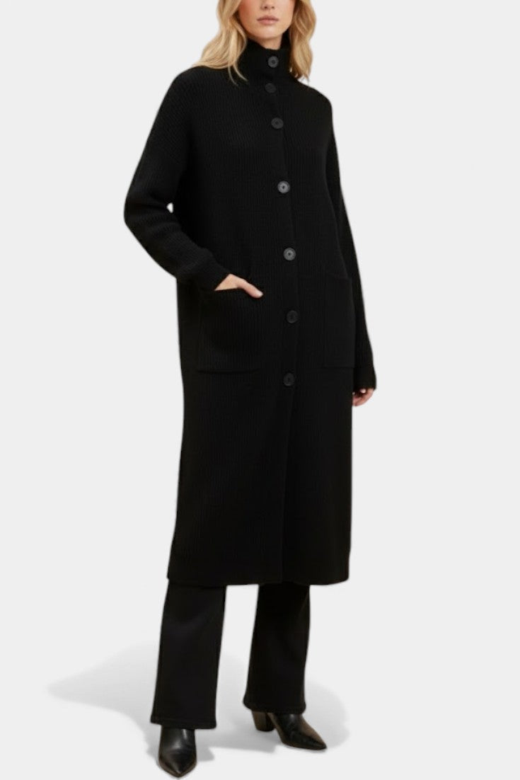SKYE | Long Knit Coat with Soft Turtleneck and Button Closure