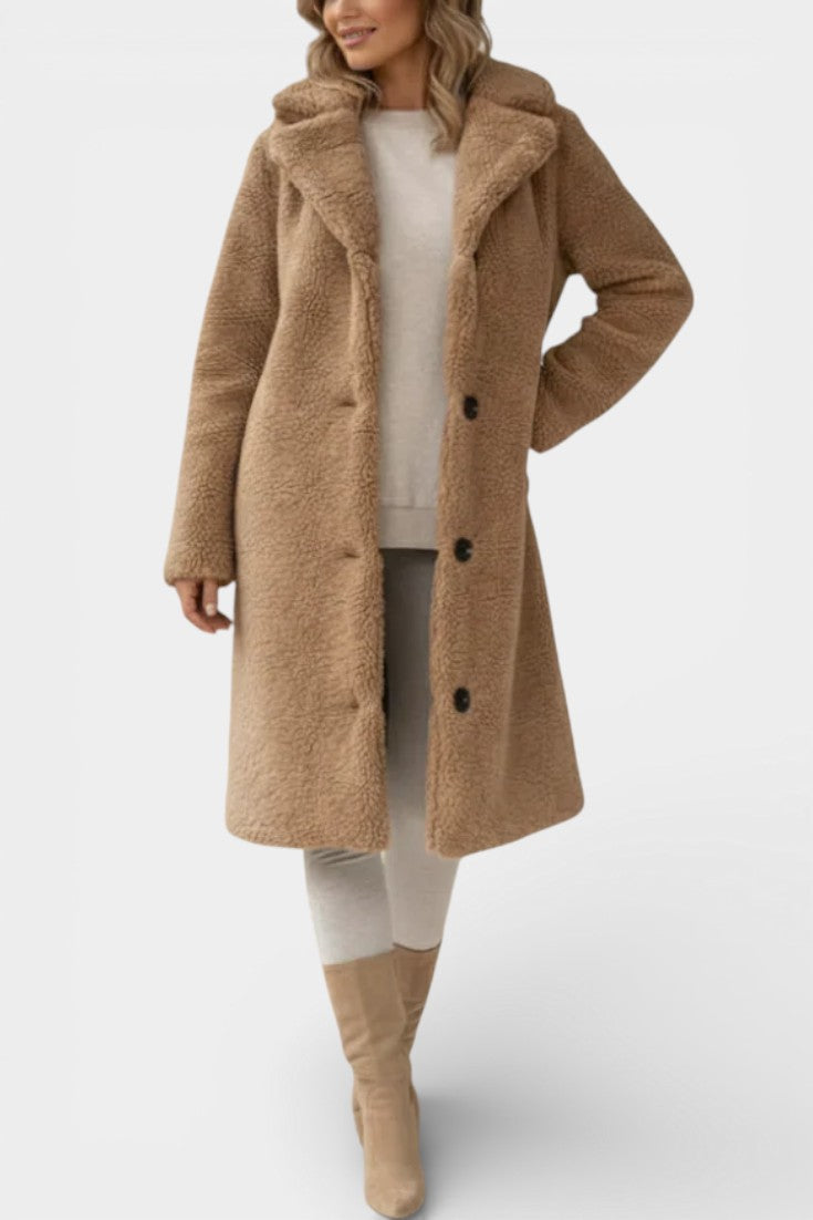 Verdeline Teddy Long Oversized Coat with Notched Collar