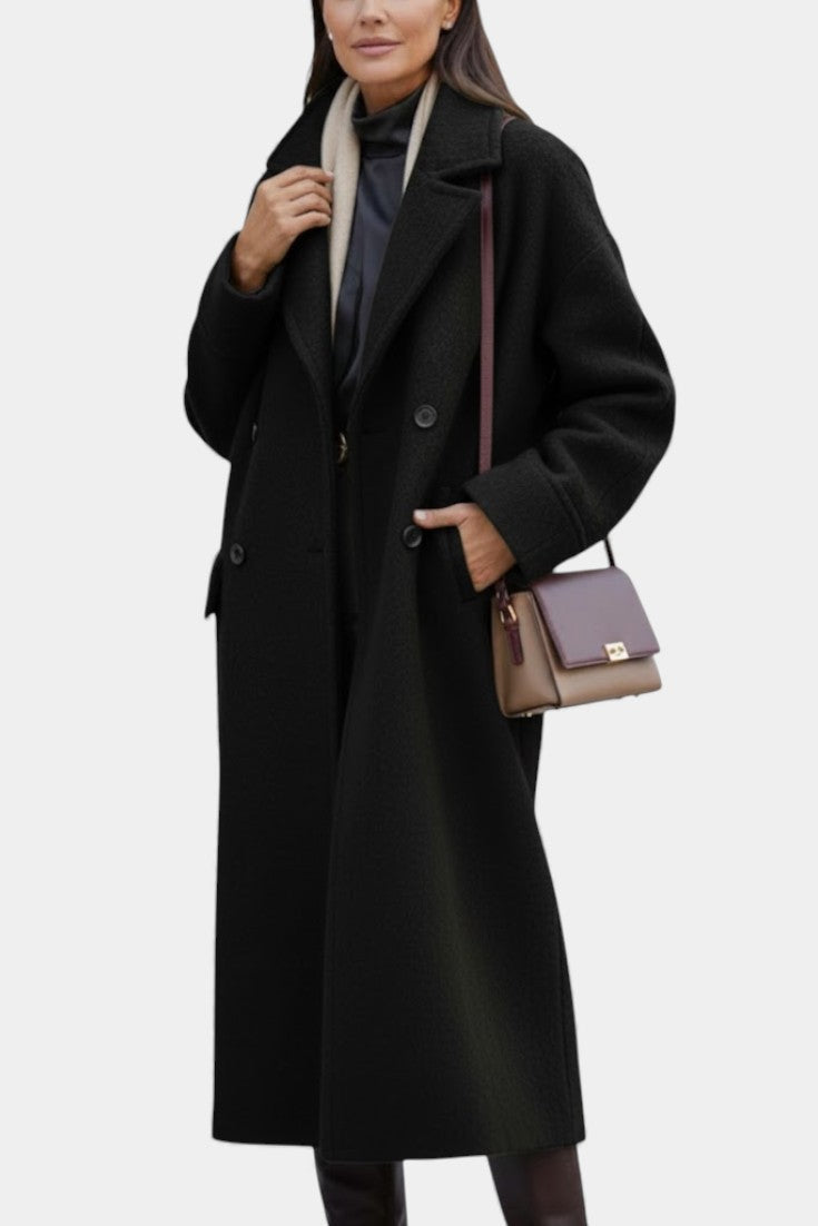 KATE | Long Oversized Double-Breasted Coat with Notched Collar