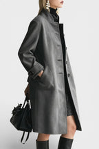 LEONA | Mid-Length Suede Coat with High Collar Vintage