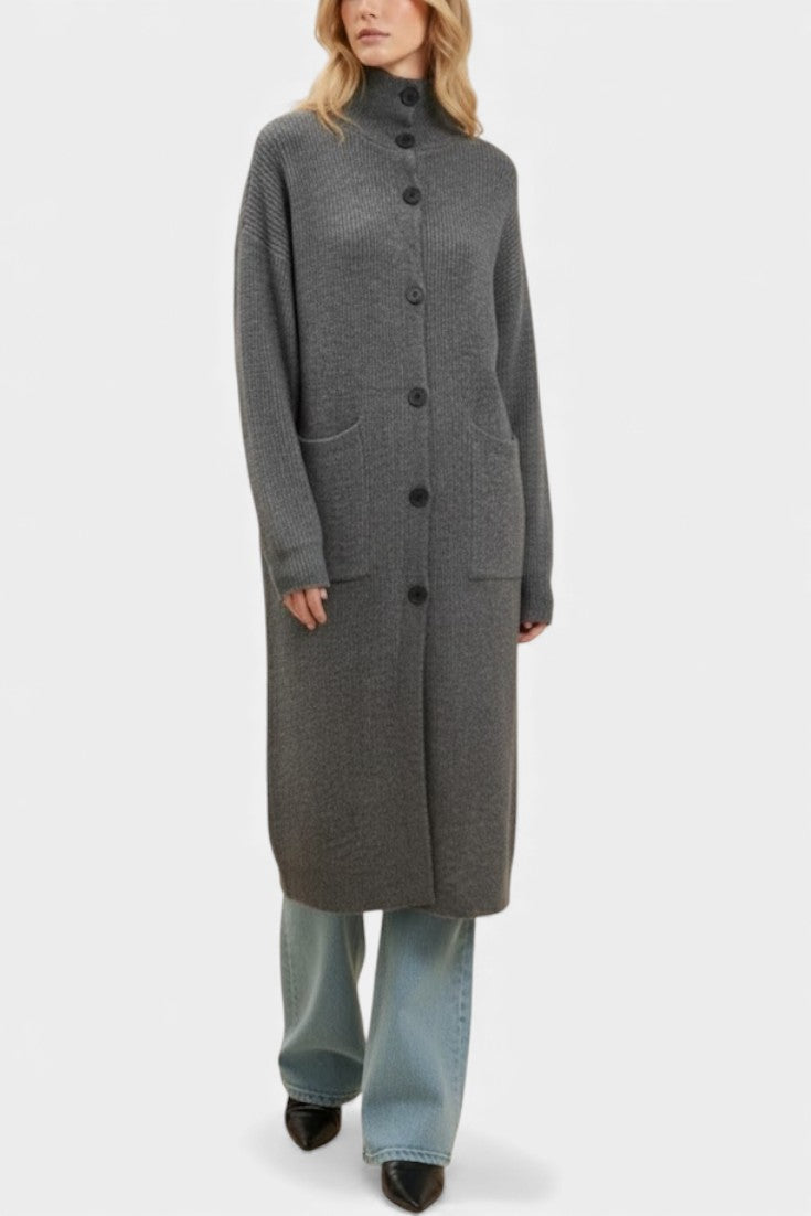 SKYE | Long Knit Coat with Soft Turtleneck and Button Closure
