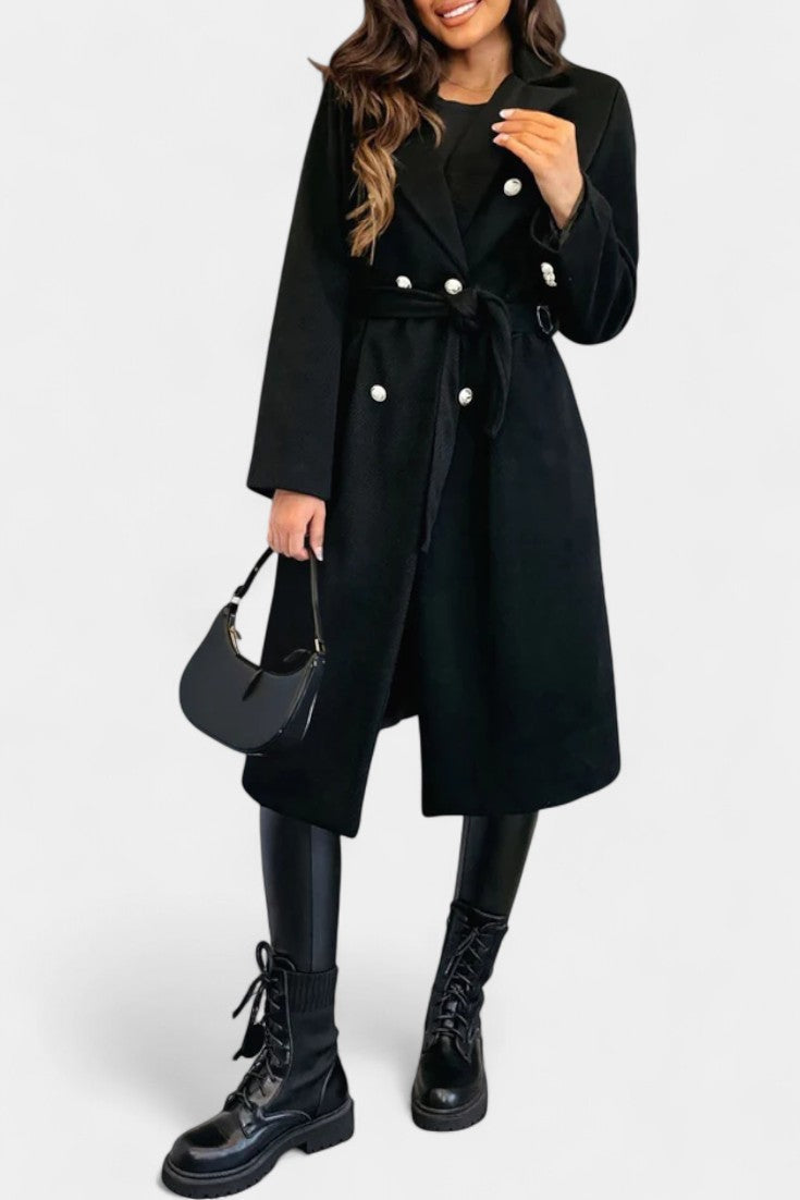 CASSANDRA | Double-Breasted Coat with Tie Belt