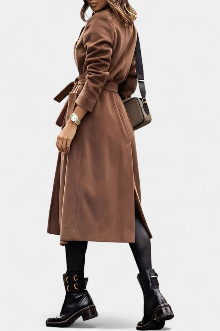 GEMMA | Belted Coat with Notched Collar and Pockets
