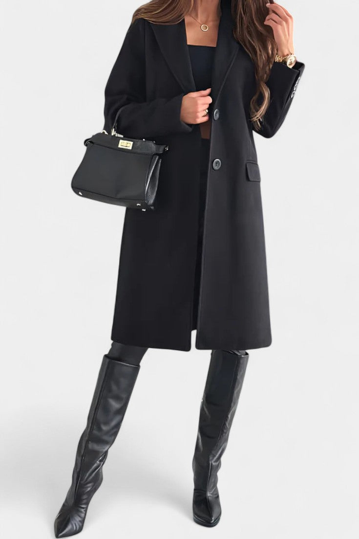 LORENA | Mid-Length Coat with Single Button and Notched Collar