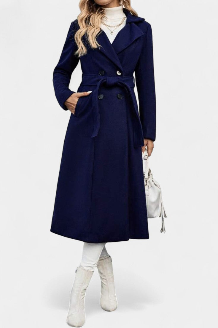 GISELLE | Long Check Coat with Double Breasted and Notched Collar