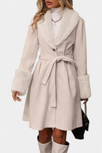 CELESTE | Trapeze Coat with Belt and Faux Fur Details