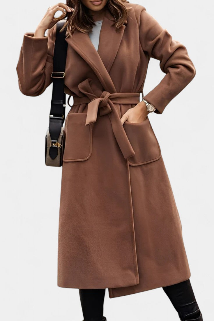 GEMMA | Belted Coat with Notched Collar and Pockets