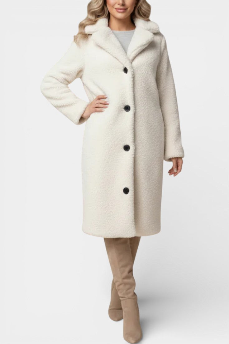 Verdeline Teddy Long Oversized Coat with Notched Collar