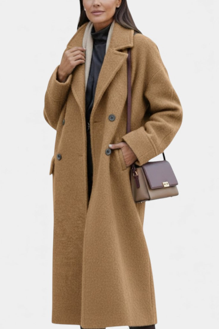 KATE | Long Oversized Double-Breasted Coat with Notched Collar