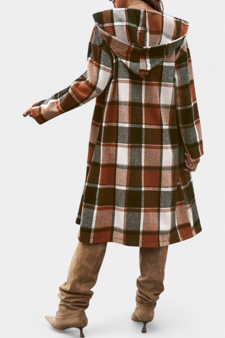 Sandrine Brushed Check Hooded Jacket with Button Closure