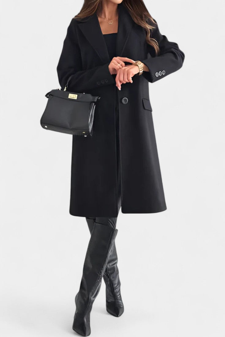 LORENA | Mid-Length Coat with Single Button and Notched Collar