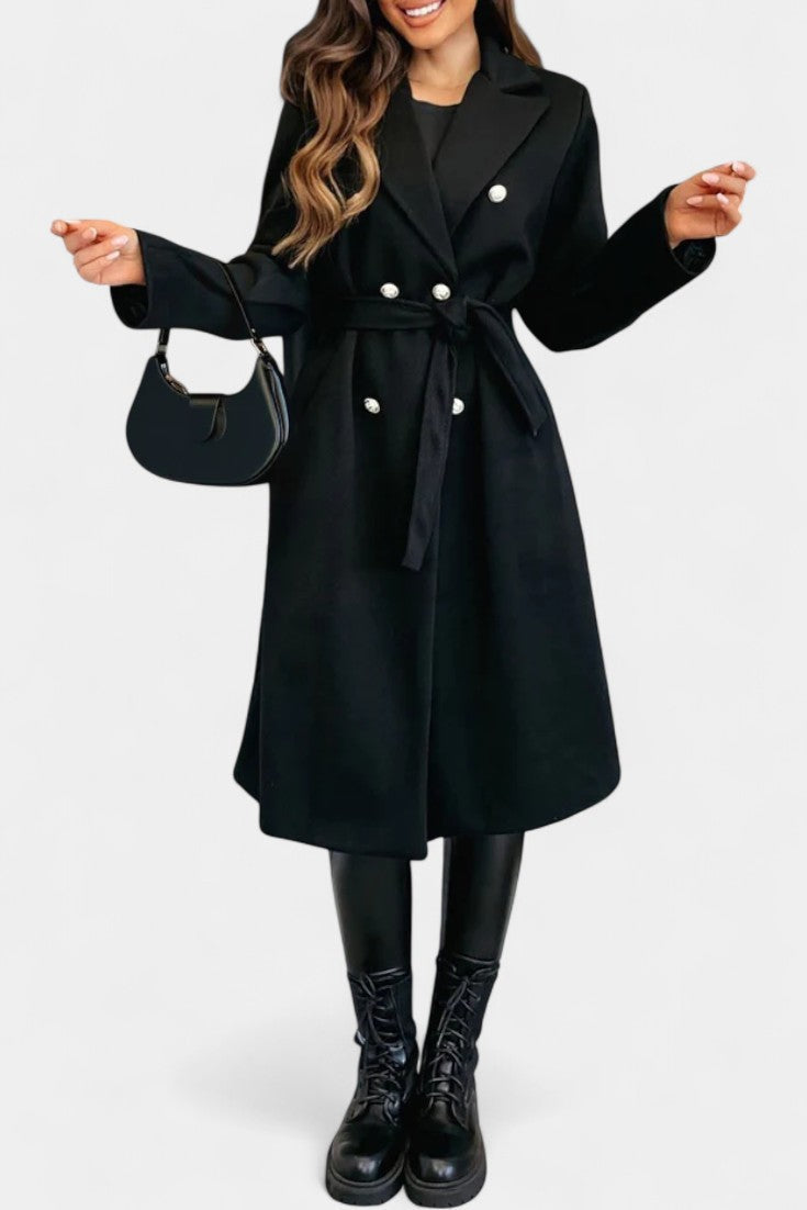 CASSANDRA | Double-Breasted Coat with Tie Belt