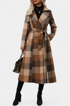 GISELLE | Long Check Coat with Double Breasted and Notched Collar
