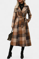 GISELLE | Long Check Coat with Double Breasted and Notched Collar