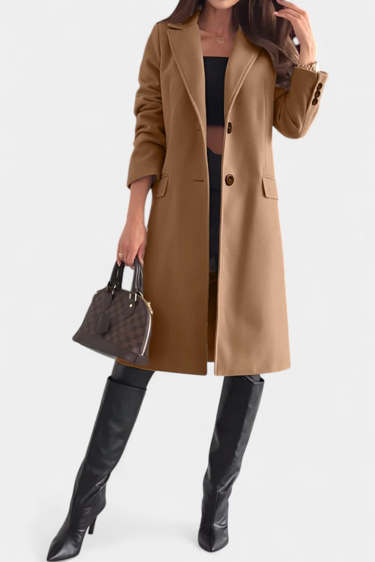 LORENA | Mid-Length Coat with Single Button and Notched Collar
