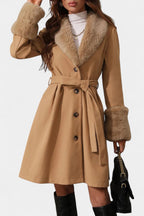 CELESTE | Trapeze Coat with Belt and Faux Fur Details