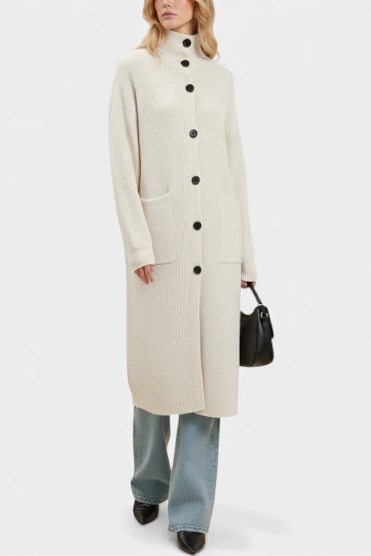 SKYE | Long Knit Coat with Soft Turtleneck and Button Closure