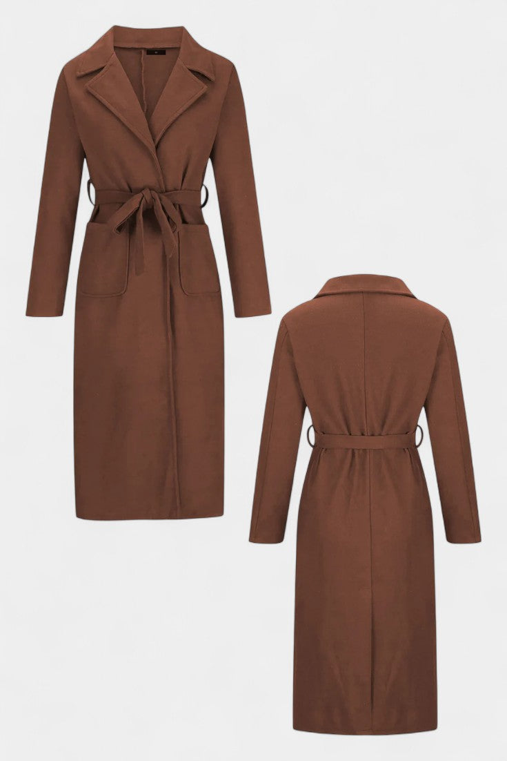 GEMMA | Belted Coat with Notched Collar and Pockets