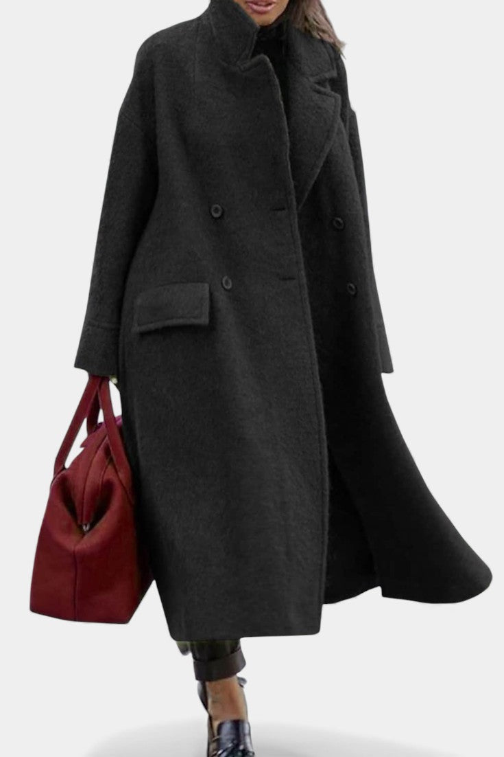 KATE | Long Oversized Double-Breasted Coat with Notched Collar