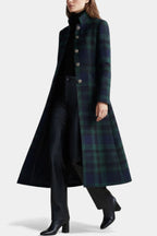 MABEL | Midi Retro Checkered Blue-Green Bicolored Coat