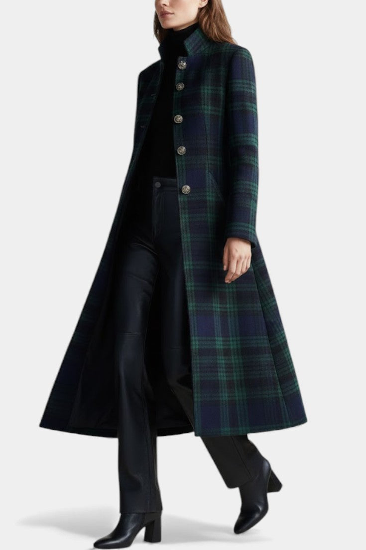 MABEL | Midi Retro Checkered Blue-Green Bicolored Coat