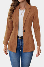 Rhéane Long Blazer with Notched Lapels and Single Button Closure