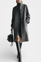 LEONA | Mid-Length Suede Coat with High Collar Vintage