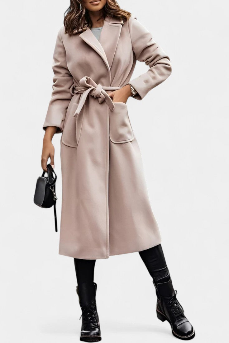 GEMMA | Belted Coat with Notched Collar and Pockets