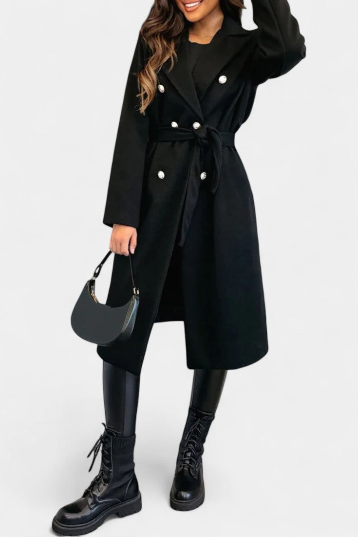 CASSANDRA | Double-Breasted Coat with Tie Belt