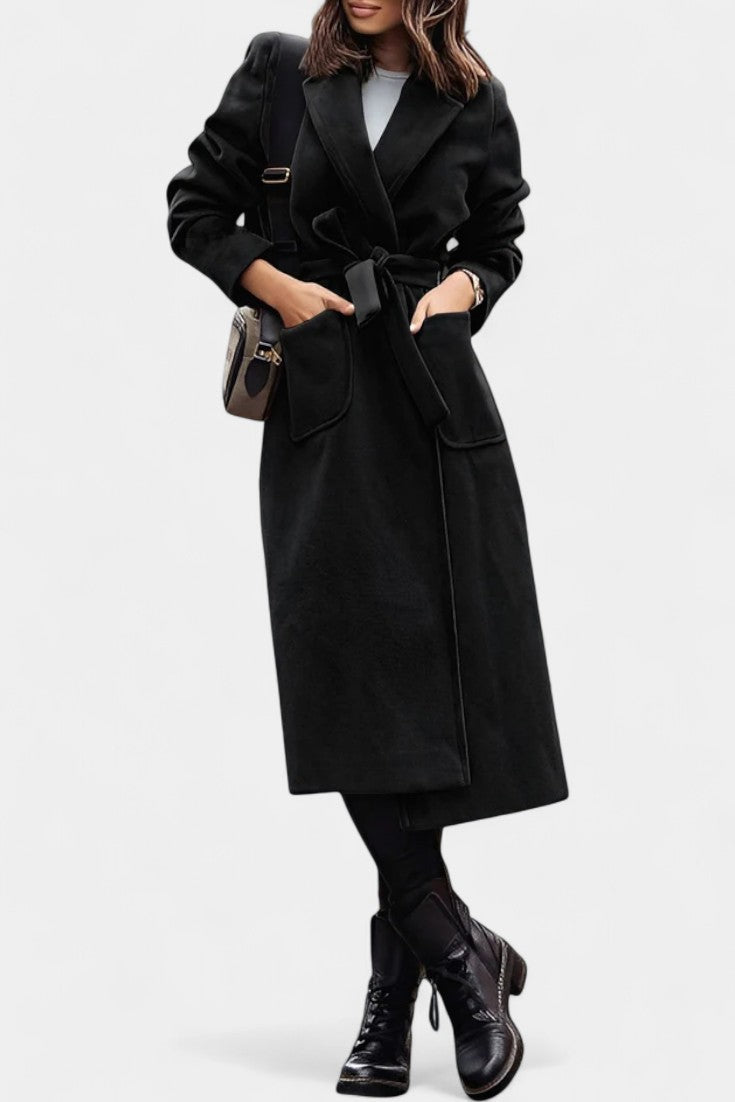 GEMMA | Belted Coat with Notched Collar and Pockets