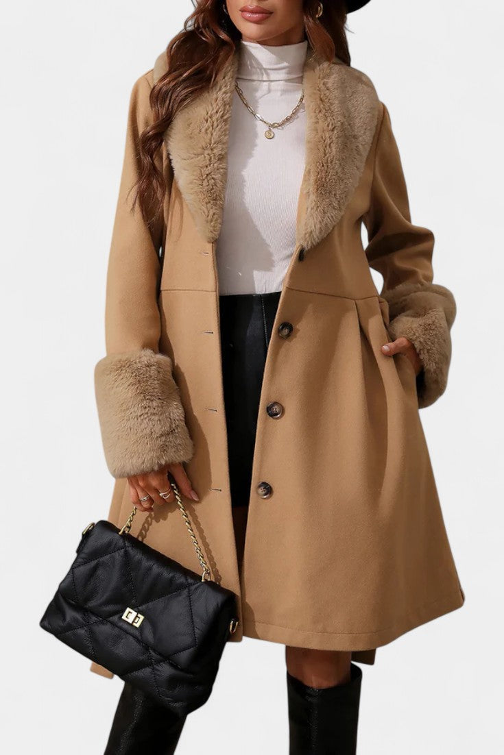 CELESTE | Trapeze Coat with Belt and Faux Fur Details