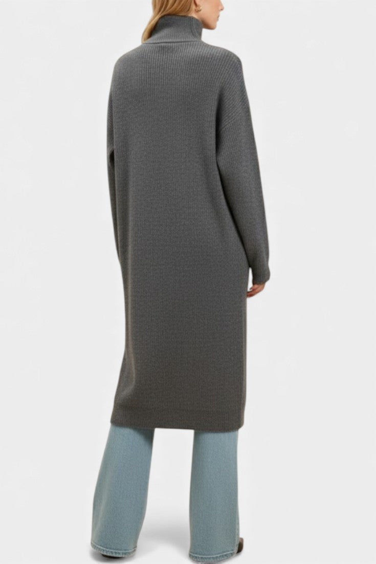 SKYE | Long Knit Coat with Soft Turtleneck and Button Closure